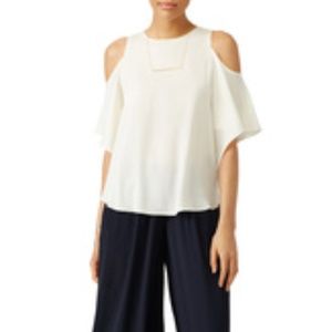 Halston Heritage White Cold Shoulder Silk Blouse